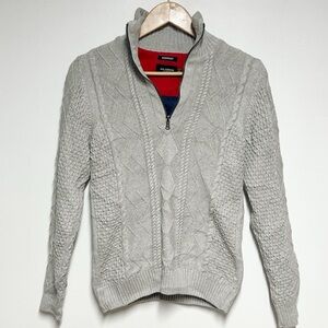 Holebrook Windproof Quarter-Zip Cable Knitted Cotton Sweater grey Women’s XS